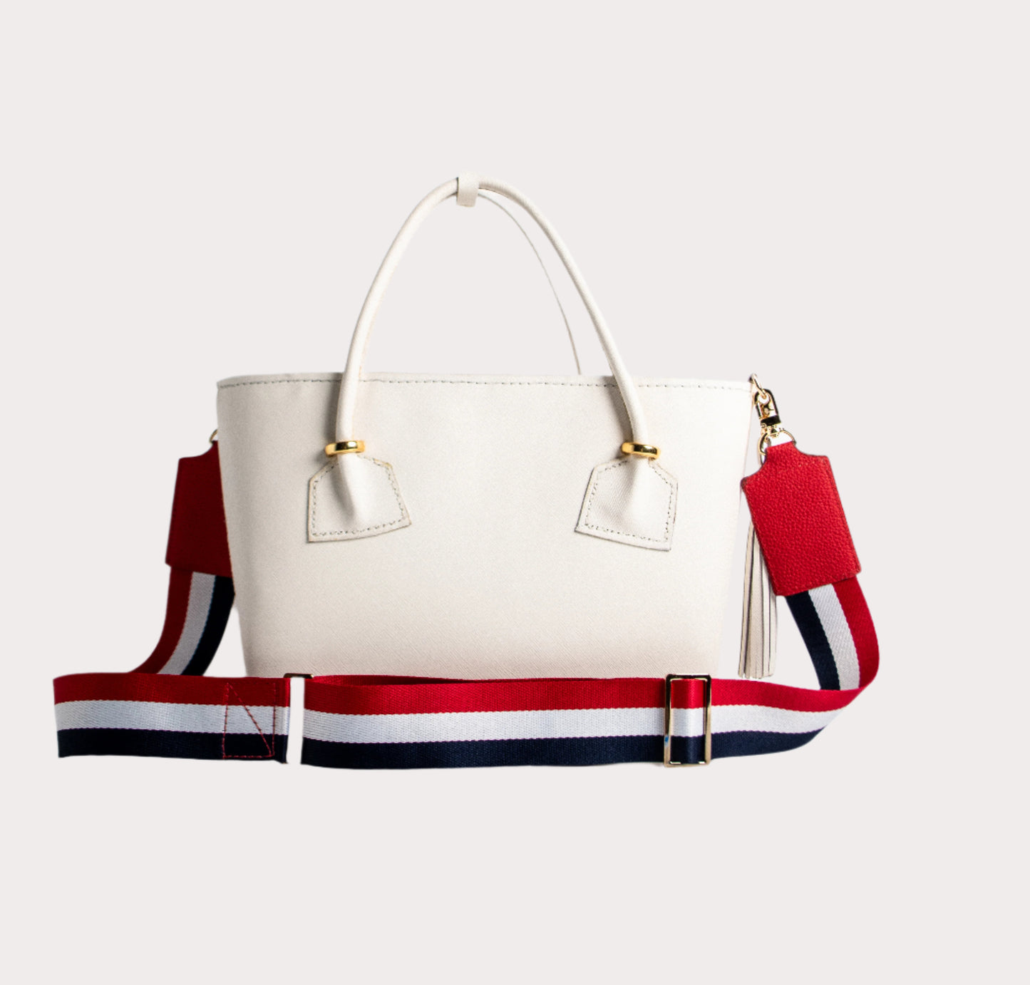 adjustable crossbody strap with red white and blue stripes