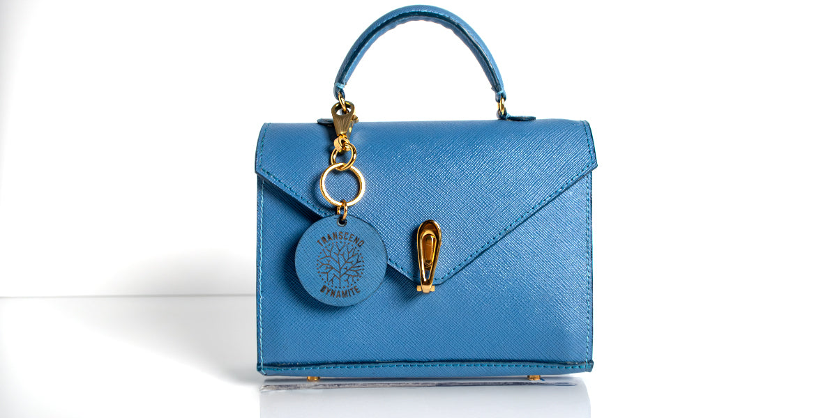 Luna Collection celestial blue saffiano leather handbag luxury collection banner