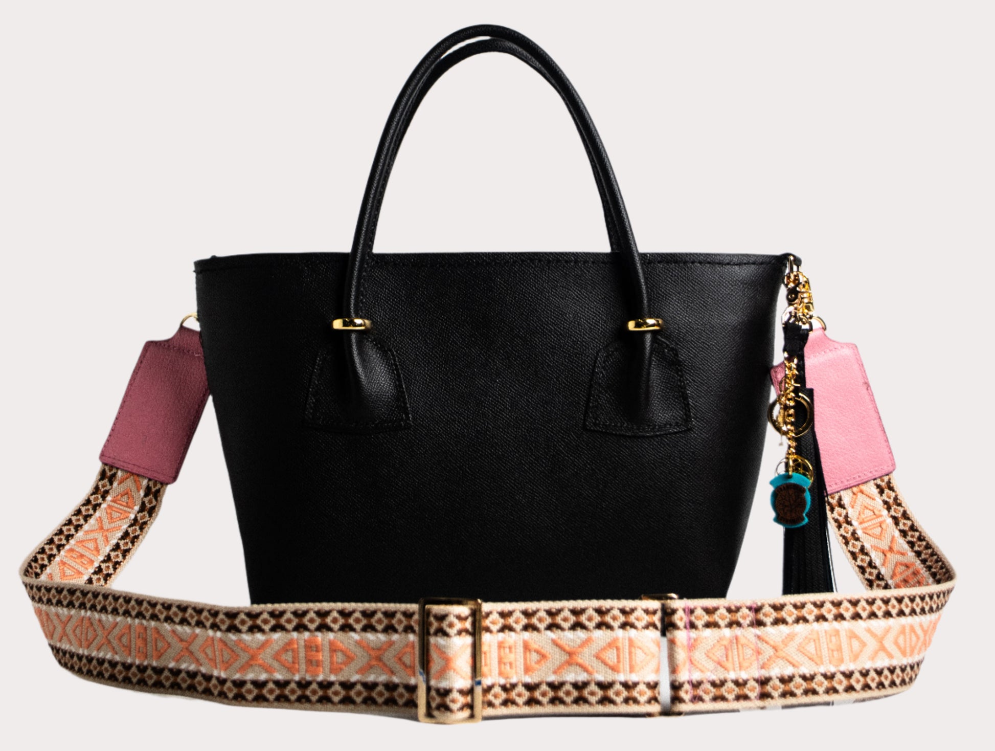 Adjustable crossbody bag strap with gold hardware